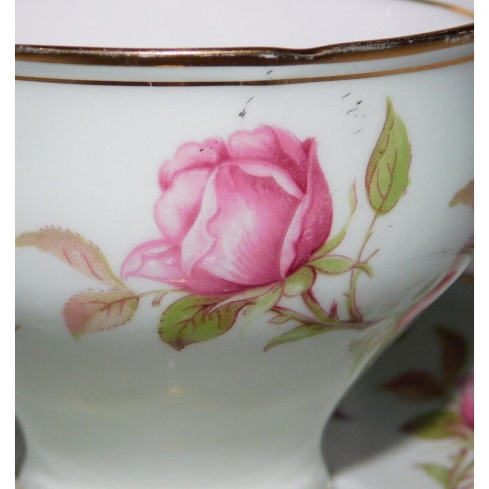 VTG Paragon TeaCup & Saucer Pastel Mint Green Cabbage Rose Gold Trim Pedestal - Picture 4 of 11